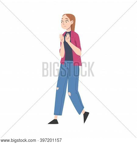 Young Female Showing Rejection And Refusal Gesture With Her Hands Vector Illustration