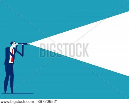 Businessman Using Telescope To Look Into The Distance. Business Vision Concept