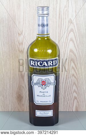 Primelin - France, February 13, 2020 :bottle Of Ricard Pastis From France