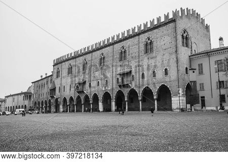 Mantua, Lombardy, Italy, December 2015: The Captain Palace In Renaissance Square Piazza Sordello, Ma
