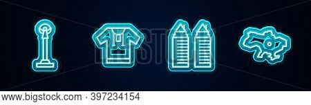 Set Line Monument Of Independence, Embroidered Shirt, Two Towers In Dnipro And Map Ukraine. Glowing 