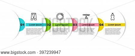 Set Line Cycling Shorts, Bicycle Brake Disc, Handlebar And Sport Bottle With Water. Business Infogra