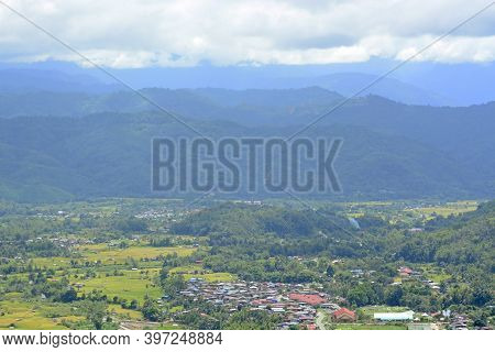 Beautiful Top View Of A Village In The Valley, Kampung Sunsuron, Tambunan, Sabah