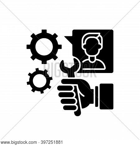 Providing Services Black Glyph Icon. Professional Maintenance And Customer Support Silhouette Symbol