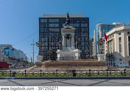 Monument In The Plaza Sotomayor Square In Valparaiso, Chile