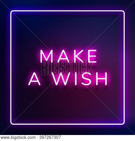 Make a wish neon pink text in a frame on indigo blue background