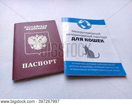 Moscow, Russia, November 29, 2020. Inscription - Russian Federation, Passport. Inscription - Interna