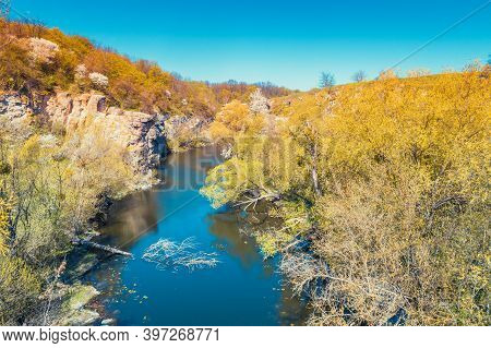 Mountain Landscape. Aerial View Of A Mountain River In Early Spring