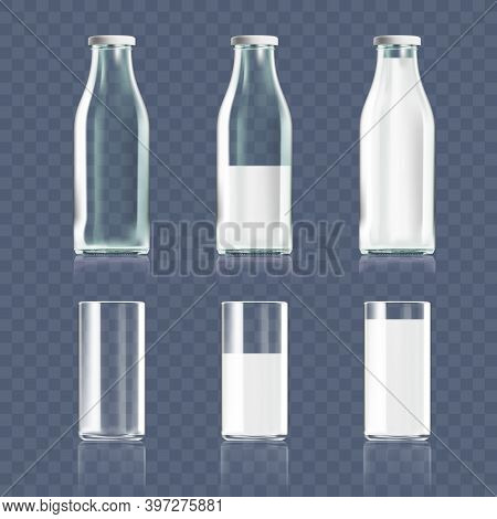 Transparent Clear Glass And Bottle Of Milk