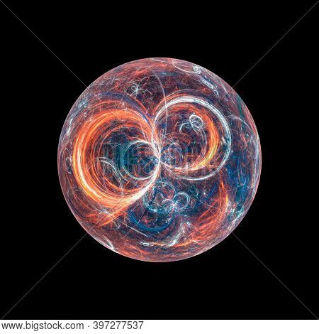 Fiery Red Exoplanet Of Galactic Civilization, Isolated On Black, Computer Generated Abstract Backgro