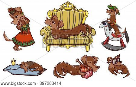 Set Of Cute And Funny Cartoon Little Dogs-pupies.