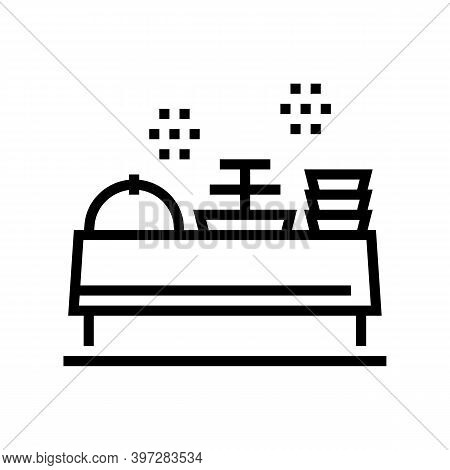 Buffet Table With Food Line Icon Vector. Buffet Table With Food Sign. Isolated Contour Symbol Black 