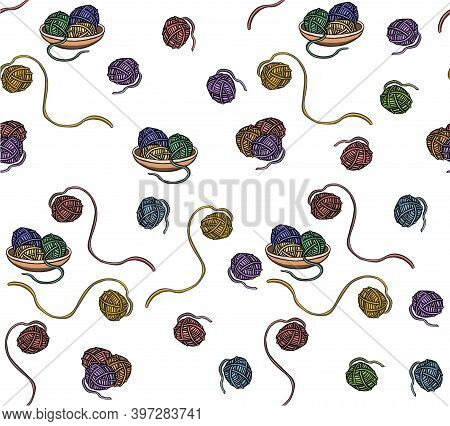 Seamless Pattern Of Multi-colored Knitting Thread Crochet