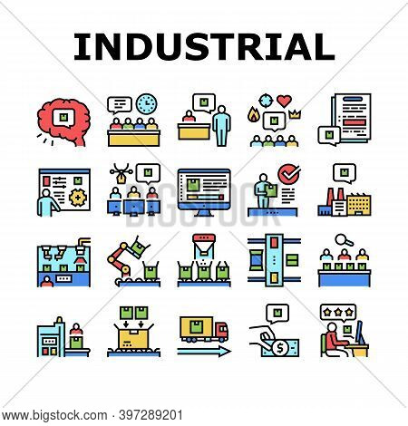 Industrial Process Collection Icons Set Vector. Industrial Production And Manufacturing, Creative Co