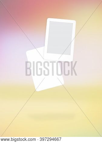Trendy Technological White E-book Floating On Bright Light Colorful Background. Minimal Tech Concept