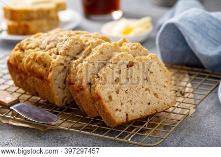 Beer Bread On A Cooling Rack Served With Butter