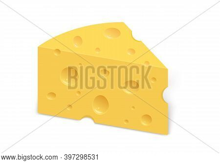 Cheese With Holes. Realistic Triangular Chunk Of Cheese.