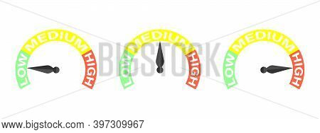 Rating Meter. Difficulty Level Low Medium High. Set Of Measuring Speedometer. Barometer Icon. Measur