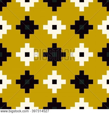 Inca Crosses, Squares, Checks Seamless Pattern. Folk Background. Ethnic Ornament. Geometric Wallpape