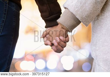 Love, Affection And Bonding Concept. Close Up Outdoor Protrait Of Unrecognizable Black African Ameri
