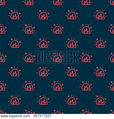 Red Line Bomb Explosion With Shrapnel And Fireball Icon Isolated Seamless Pattern On Black Backgroun