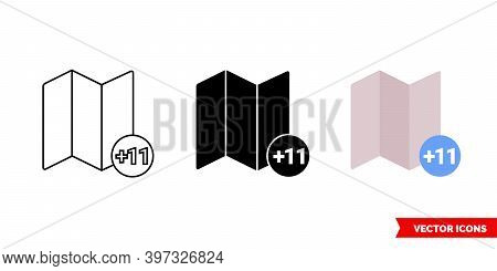 Timezone Plus 11 Icon Of 3 Types Color, Black And White, Outline. Isolated Vector Sign Symbol.