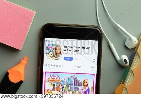 New York, Usa - 1 December 2020: Barbie Dreamhouse Adventures Mobile App Icon On Phone Screen Top Vi