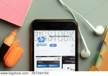 New York, Usa - 1 December 2020: Bajaj Finserv Wallet Mobile App Icon On Phone Screen Top View, Illu