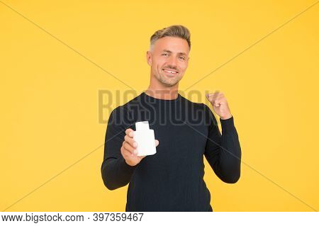 Cologne That Will Boost Your Confidence. Happy Man Present Deodorant Gesturing With Confidence. Perf