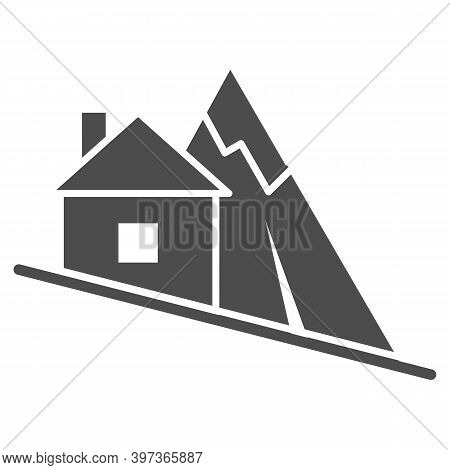 Mountain Descent Solid Icon, World Snowboard Day Concept, Ski Tracks Sign On White Background, Steep