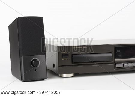 Cd Player Stereo Hi-fi And Stereo Speaker.  High-end Audio Equipment On White Background.