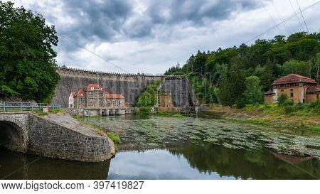Dam On Bobr River And Hydroelectric Water Power Station In Pilchowice Near Jelenia Gora In Poland