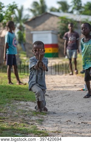 Ghana Children Happily Posing In Front Of The Camera, The Picture Was Taken In Keta Ghana West Afric