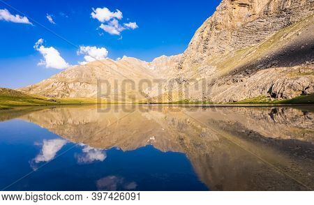 Beautiful Panoramic Landscape Of Mountain Lake Between Bolkar Mountain And Taurus Mountain.  Nigde, 
