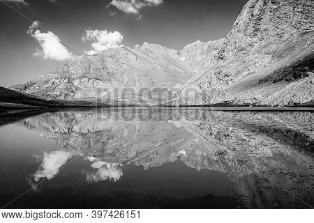 Black And White Mountain Landscape And Mountain Reflection. Nigde, Bolkar, Turkey