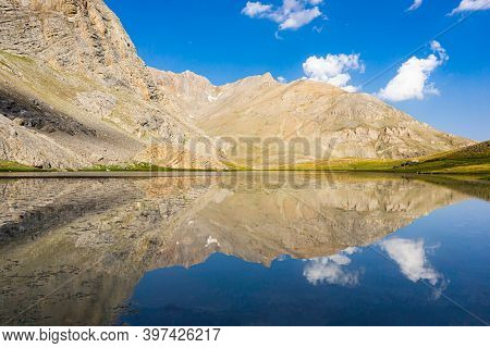 Beautiful Panoramic Landscape Of Mountain Lake Between Bolkar Mountain And Taurus Mountain.  Nigde, 