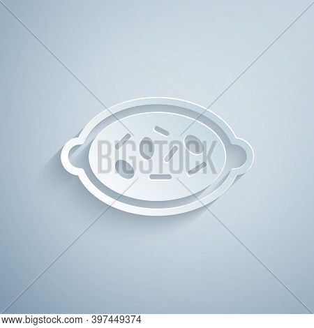 Paper Cut Kheer In A Bowl Icon Isolated On Grey Background. Traditional Indian Food. Paper Art Style