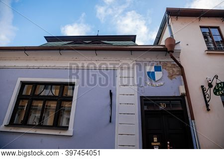 Narrow Picturesque Street With Colorful Buildings In Old Historic Center Of Kolin, Central Bohemia, 