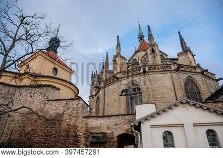 Medieval Stone St. Bartholomew´s Church In Kolin, Gothic Cathedral And Baroque Building Of Ossuary I