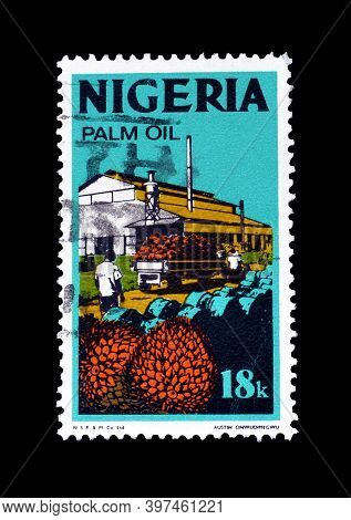 Nigeria - Circa 1973 : Cancelled Postage Stamp Printed By Nigeria, That Shows Palm Oil Industry, Cir