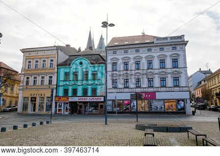 Main Town Charles' Square With Baroque Historic Houses With Stucco In Kolin, Central Bohemia, Czech 