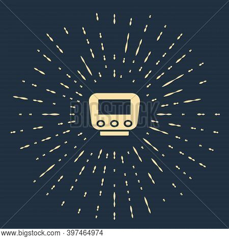Beige Bicycle Speedometer Icon Isolated On Blue Background. Abstract Circle Random Dots. Vector