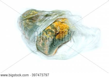 The Picture Of A Fully Mouldy Bread Because Of The Wrong Storage In Hdpe Sack. Rotten And Uneatable.