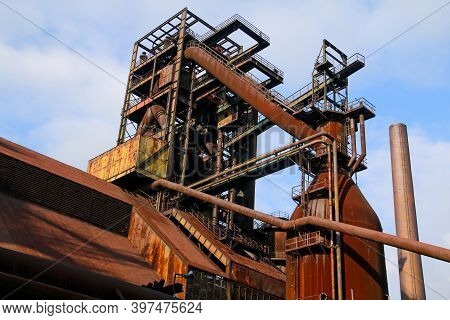 A view from the rusty, abandoned steel city in Vítkovice in Czech Republic The area is used as an in