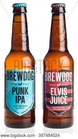 Groningen, Netherlands - November 28, 2020: Bottles Of Scottish Brewdog Punk Ipa And Elvis Juice Bee