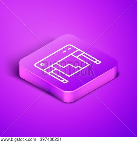 Isometric Line Plotter Icon Isolated On Purple Background. Large Format Multifunction Printer. Polyg