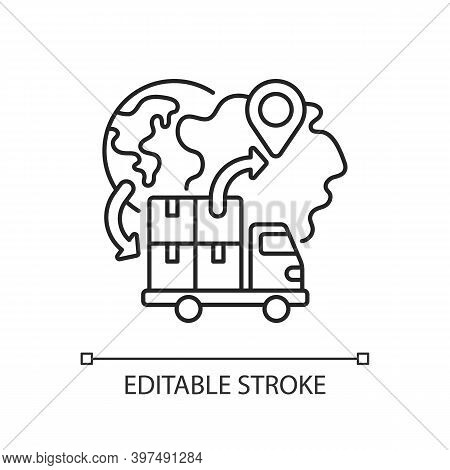 Import Linear Icon. Freight Trucking Business Thin Line Customizable Illustration. Contour Symbol. W