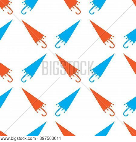 Male Closed Red Ahd Blue Umbrella Icon Set. Protection Accessory Seamless Pattern Isolated On White 