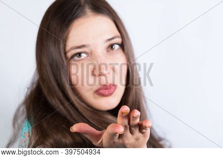 Air Kiss. Girl Sending A Kiss.