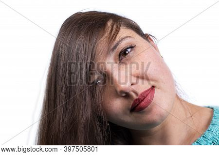 Loose Hair. Beautiful Lips. Plump Beautiful Girl.